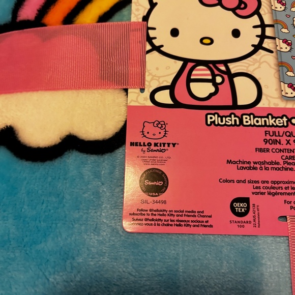Sanrio Hello Kitty blue and rainbow blanket throw size Queen NWT - Picture 3 of 4